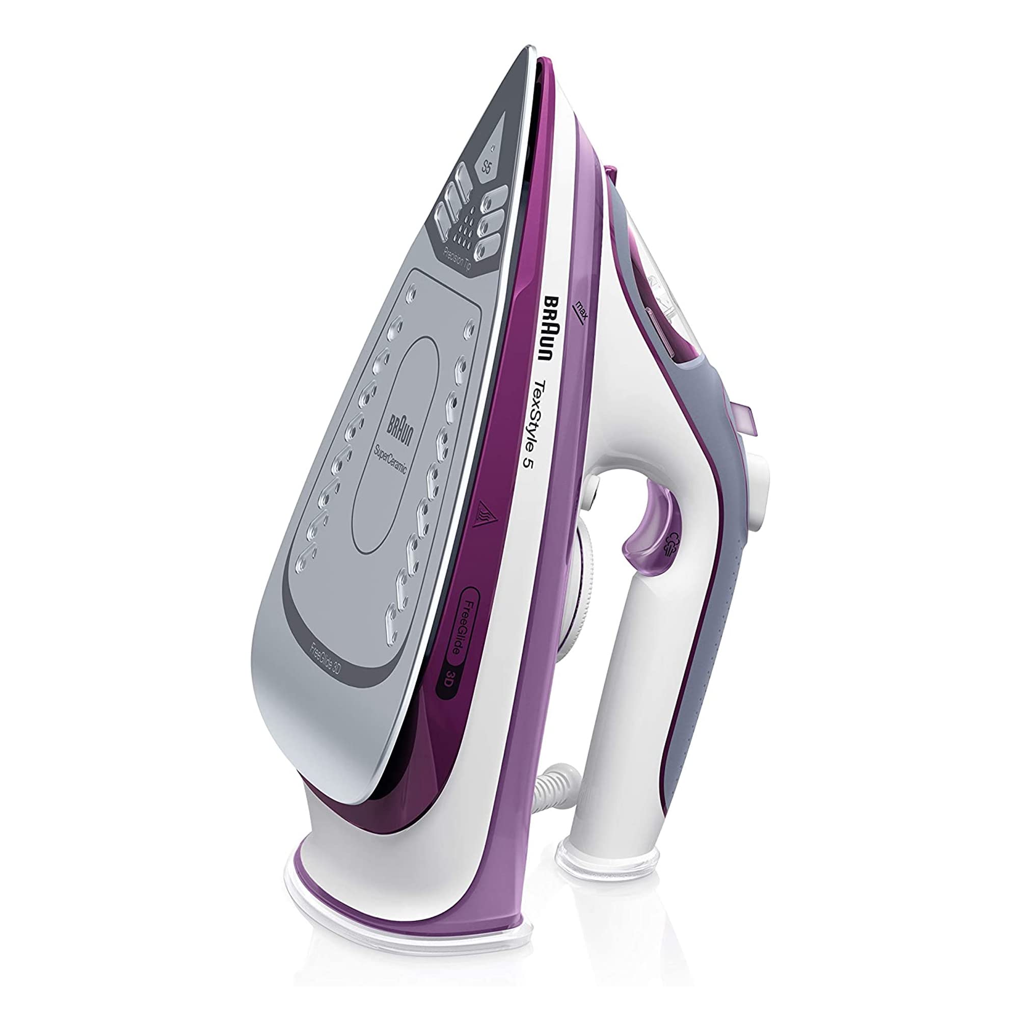 Braun TexStyle 5 2700 Watts, 300ml Water Capacity, FreeGlide 3D Technology, Auto Off Steam Iron جهاز كي بالبخار تكس ستايل 5 مع اغلاق اوتوماتيكي من براون 2700 واط، سعة مياه 300 مل، تقنية فري جلايد 3 دي، لون بنفسجي Braun TexStyle 5 2700 Watts, 300ml Water Capacity, FreeGlide 3D Technology, Auto Off Steam Iron جهاز كي بالبخار تكس ستايل 5 مع اغلاق اوتوماتيكي من براون 2700 واط، سعة مياه 300 مل، تقنية فري جلايد 3 دي، لون بنفسجي